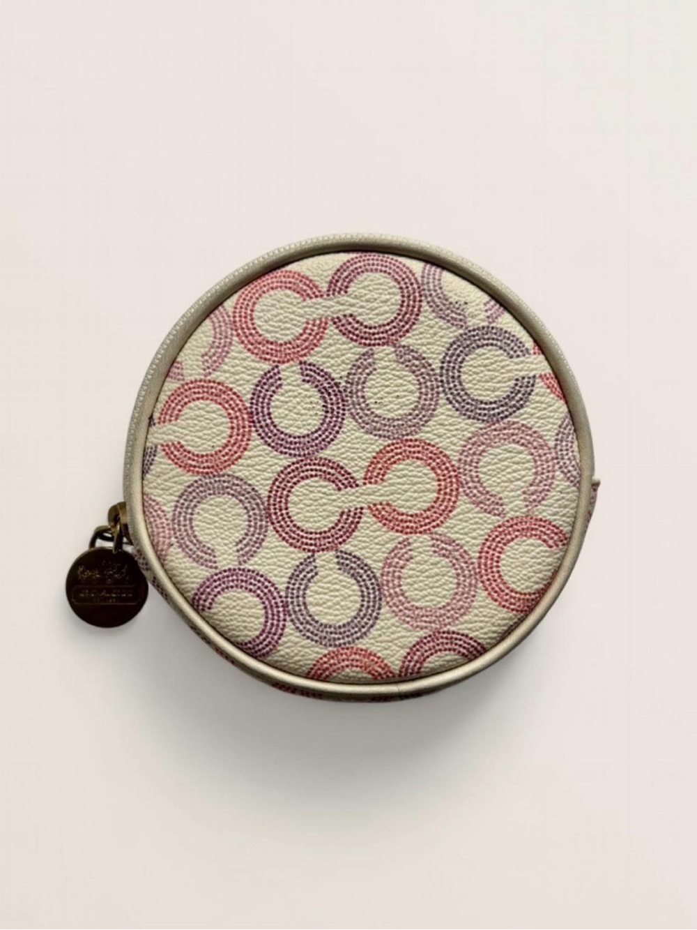 Coach Round Signature Coin Pouch in Pink, Lavender & Cream